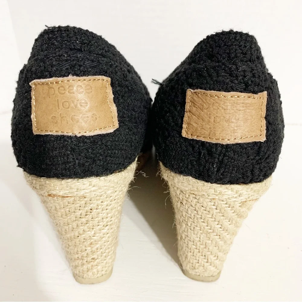 Madden Girl Tackle Crocheted Natural Fabric Jute Wedge Heel Open Toe Shoes Black